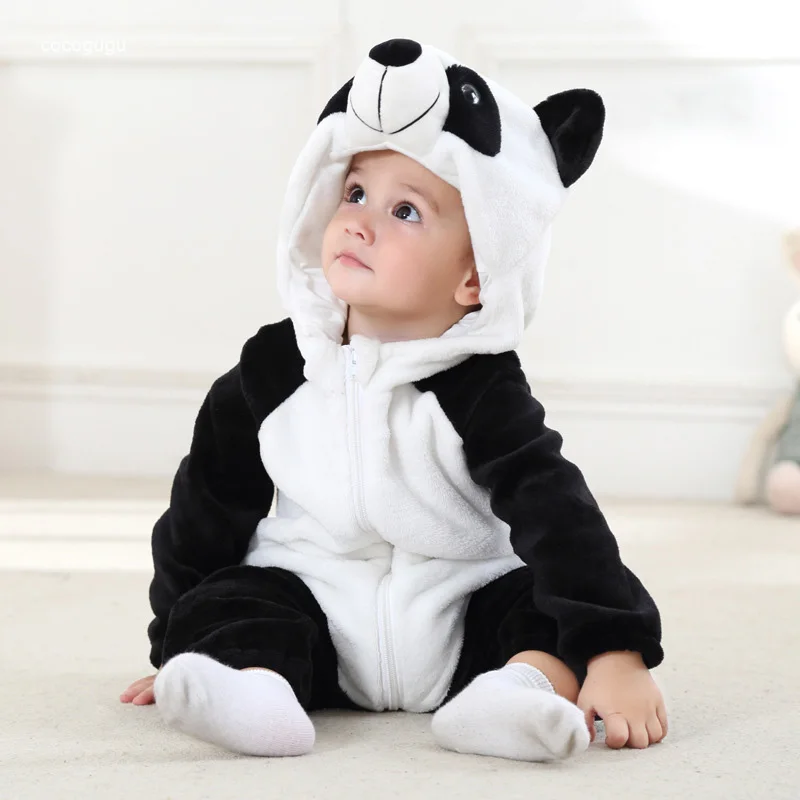 Panda Romper Baby Boy Girl Pajama Newborn Bebe Clothes Cute Bodysuits Flannel Warm One-piece Winter Halloween Animal Outfit