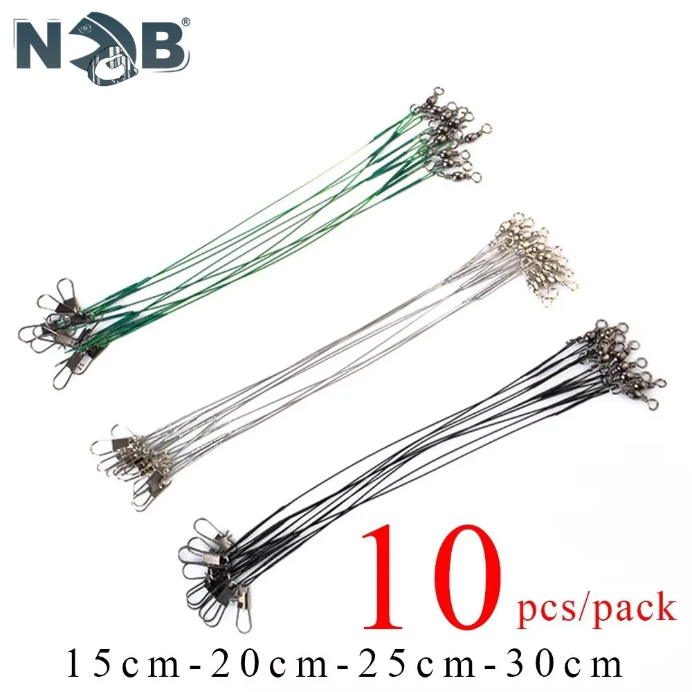 NGB 10 szt. Stalowa linka wędkarska ze stali nierdzewnej z krętlikiem 15cm/20cm/25cm/30cm żyłka wędkarska sznurek spinningowy