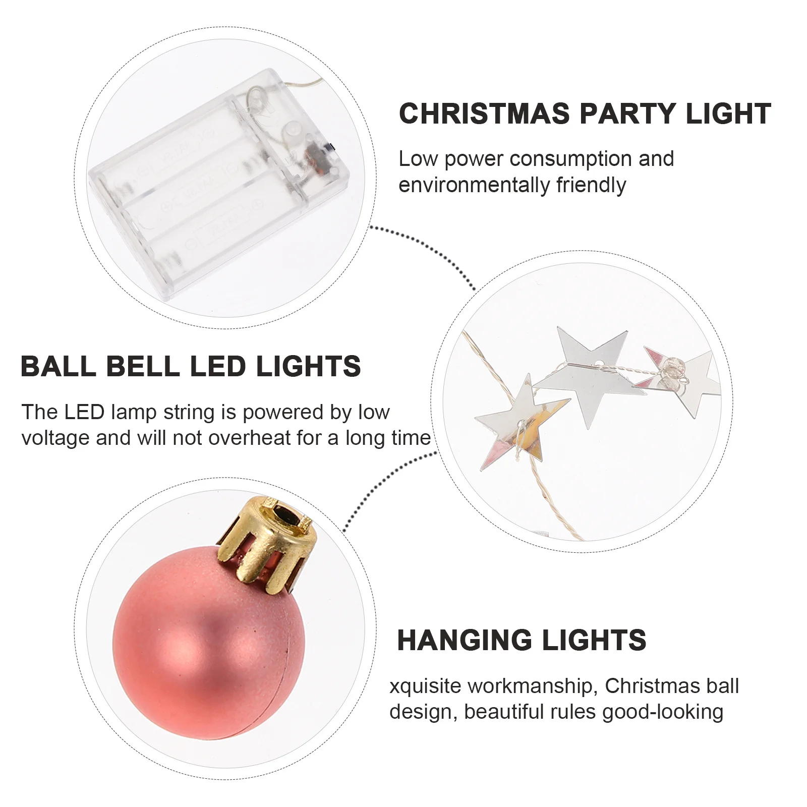 1 قطعة عيد الميلاد LED سلسلة ضوء الكرة جرس تصميم الوردي معلقة الديكور أضواء الغلاف الجوي داخلي في الهواء الطلق