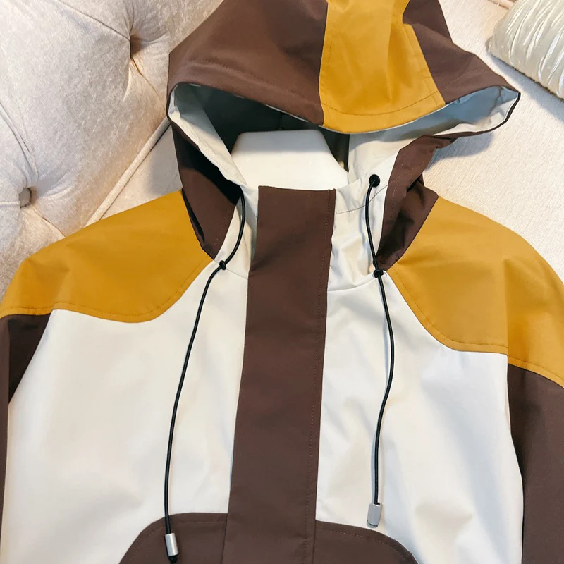 Cappotti da sci unisex impermeabili antivento Giacca da trekking con giunture alla moda per le donne Capispalla con cappuccio con cerniera allentata primavera autunno