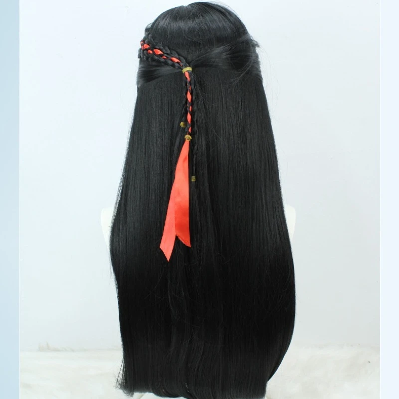 لعبة الهوية الخامس العتيقة تشى شى شعر مستعار تأثيري طويل شعر أسود حفلة الهالوين لعب الأدوار شعر مستعار + غطاء مجاني #3