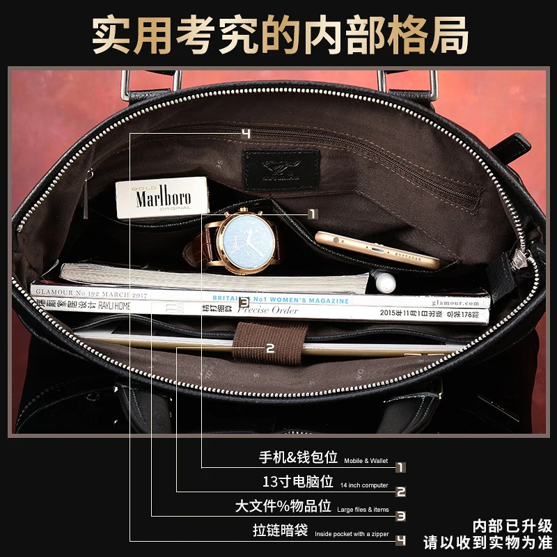 Bag Business Men's Cattle Leather Bag Shoulder Bag Messenger Bag Men's Handbag Genuine Leather Men's Briefcase Backpack