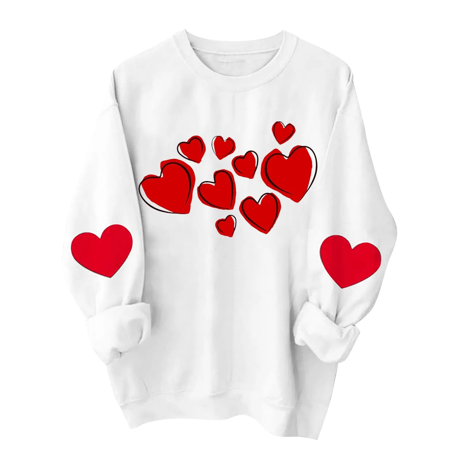 

Women's Sweatshirt Heart Print Round Neck Loose Pullover Tops Fashion Long Sleeve Winter Casual Pullovers Valentine’s Day Tops