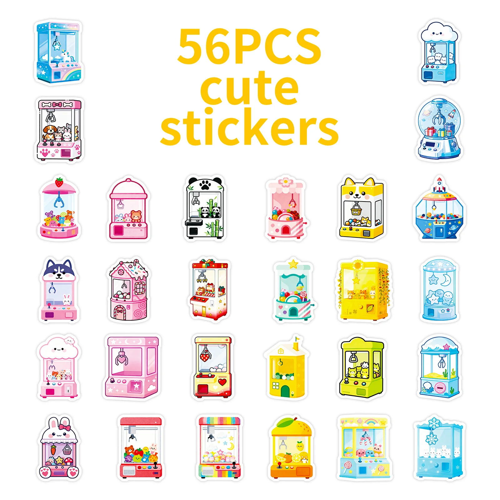 56/112 قطعة الملونة متعة مخلب آلة دمية ملصقات DIY لعبة للثلاجة خوذة سكيت صندوق أدوات مكتب شارات الهاتف