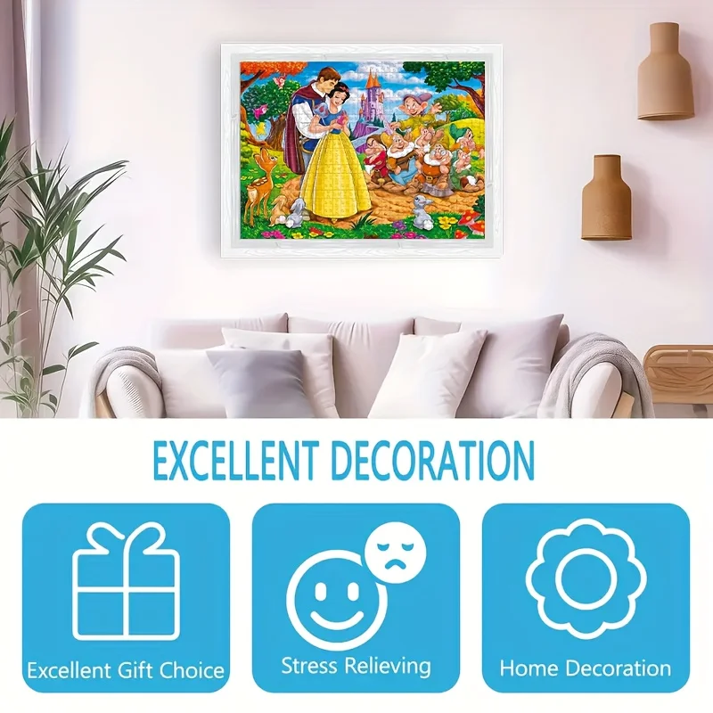 1000 Stück Puzzle Cartoon-Figuren Schneewittchen und der Prinz Zwerge Märchen Happy Ending Wandbehang Puzzle Spiel für Erwachsene GIF