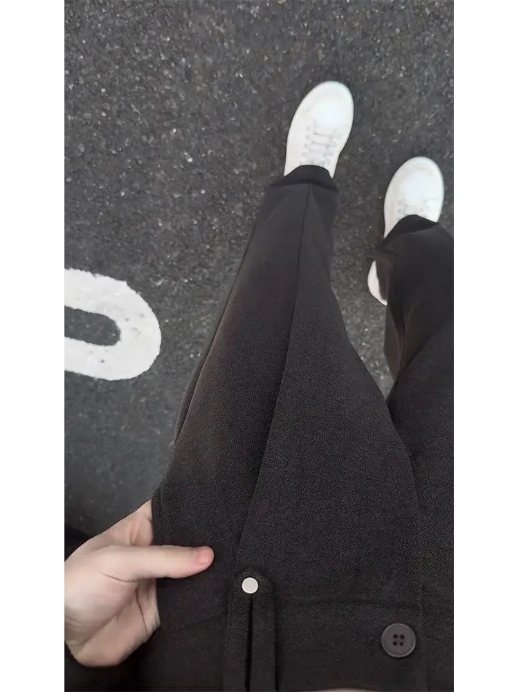 

Deep ey High Waist Flared Wide Leg Men's Pants Winter Straight Cut Casual Trousers Faionable Slimming Straight Leg Trousers