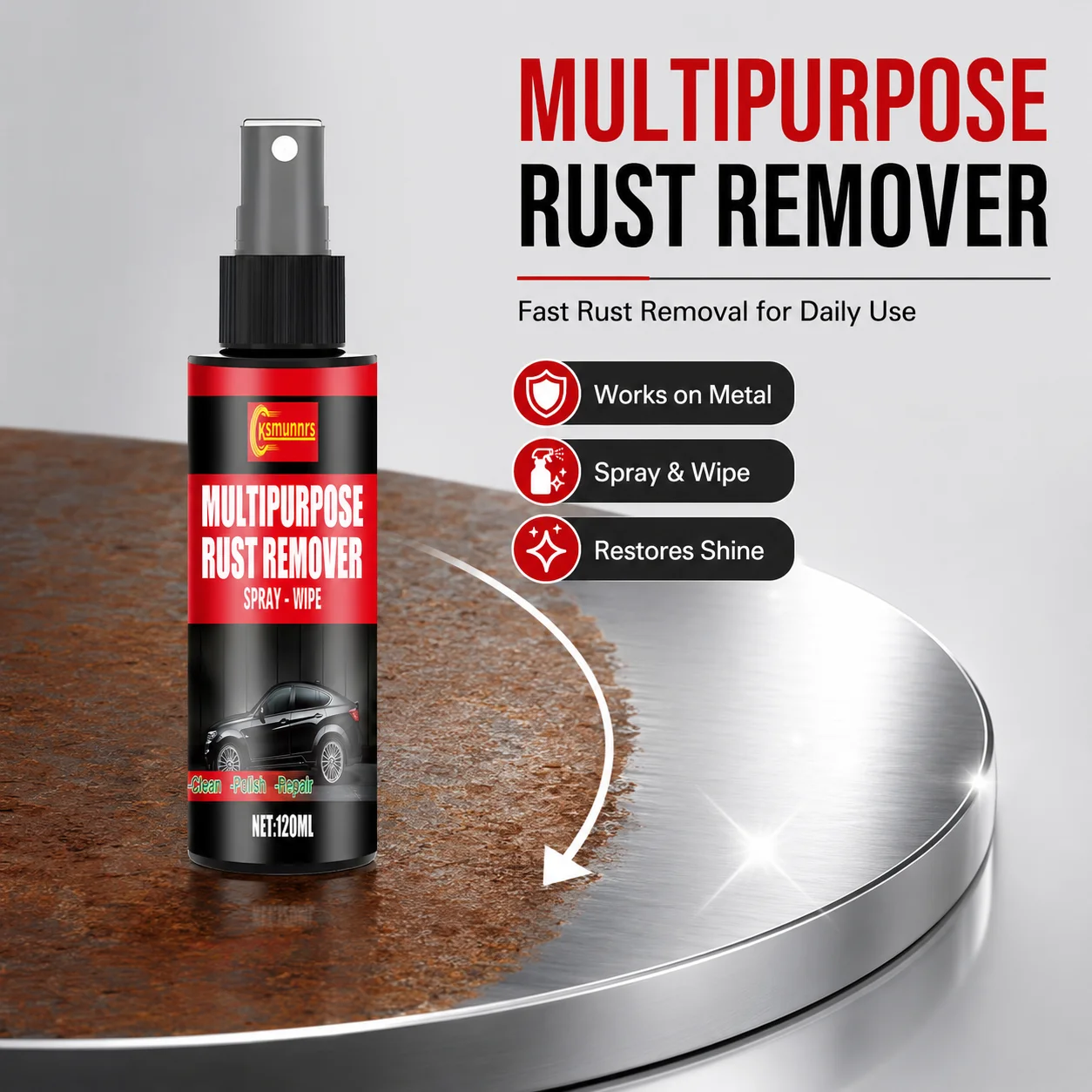 Multipurpose Rust Remover Spray 120ml, Quick Action Deep Cleaning, Easy To Use for Auto & Metal Hardware