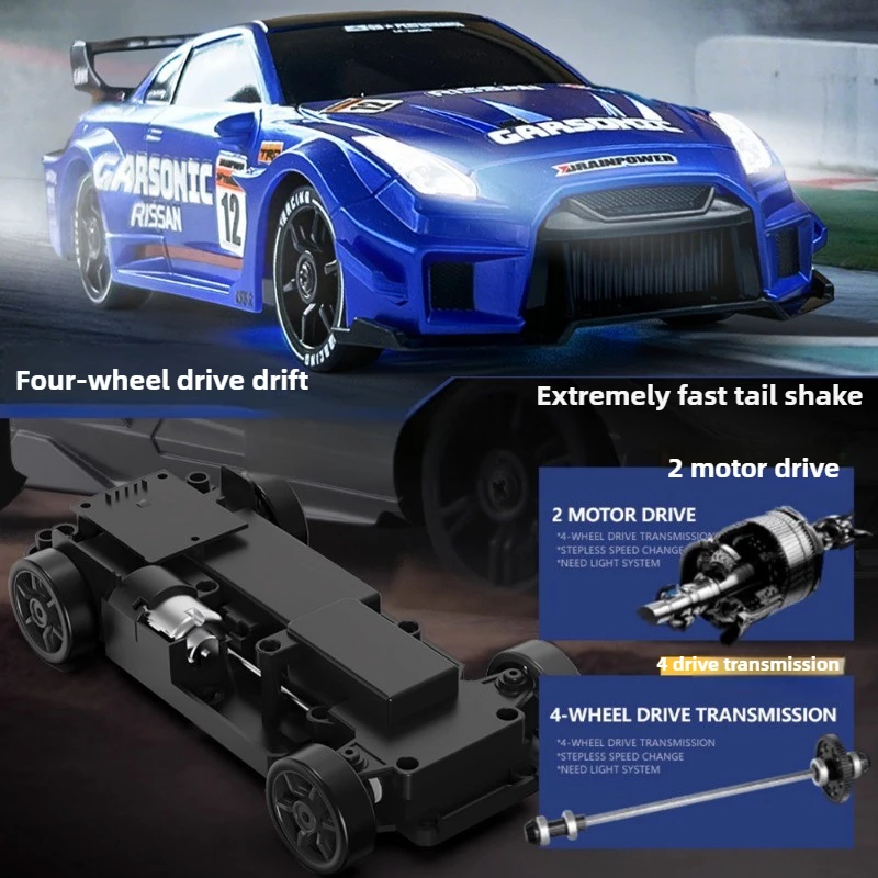 クールなおもちゃの車 面白いギフト-1:24 高速4WD RCドリフトカー、かわいいステッカーレーシングカー、リモコンカーモデル、子供向けおもちゃ