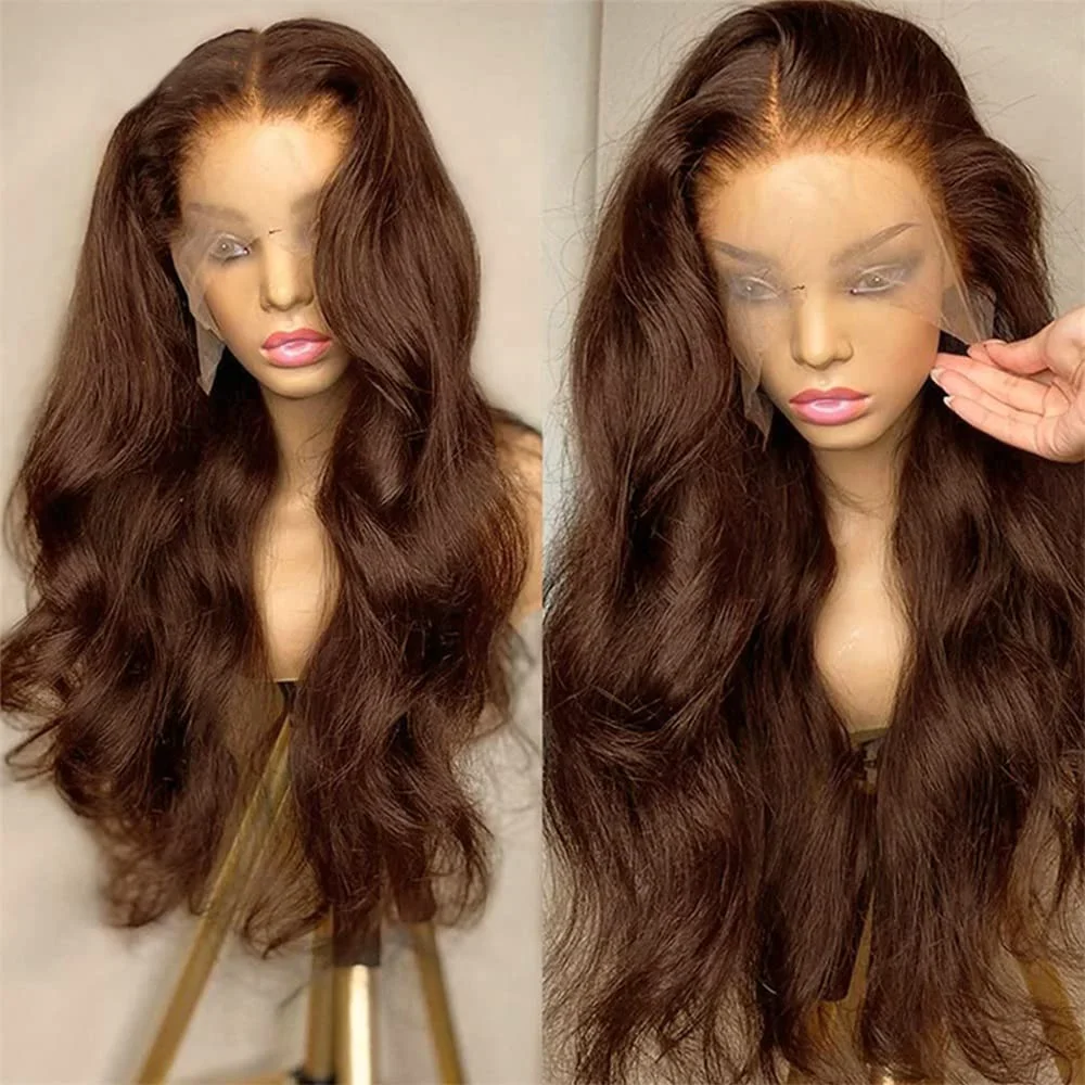 Perruque Lace Front Wig Body Wave Brésilienne Naturelle, Cheveux Humains, Brun Chocolat, 13x4, pour Femme Noire