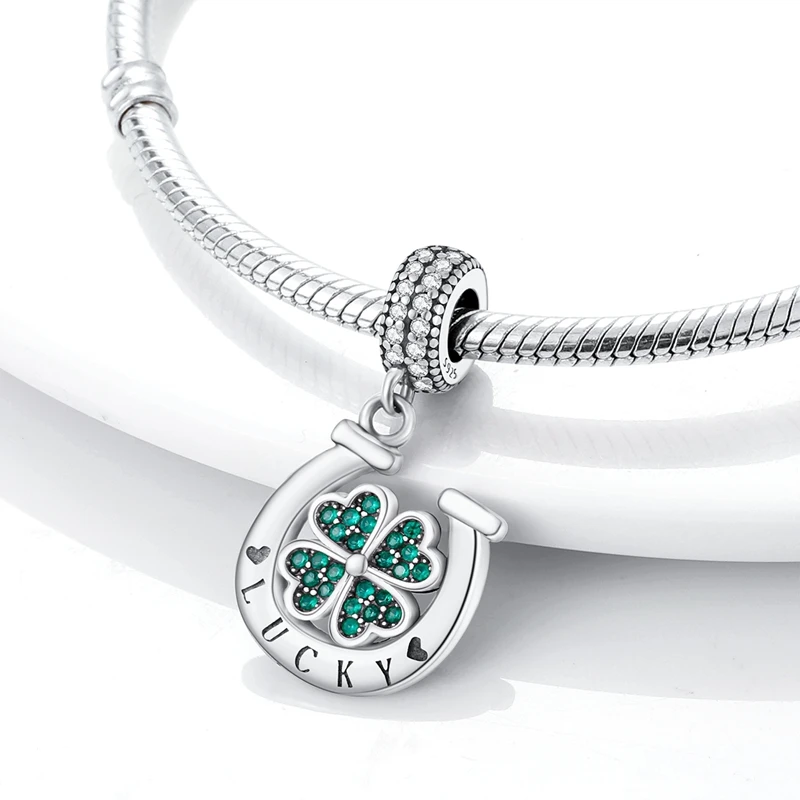 925 Sterling Silver Green Charms Beads Four Leaf Clover Dangle For Women Girls Original Bracelet DIY Jewelry Gifts - view 3