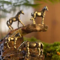 1pc Miniature Antique Brass Long Tail Horse Figurines Feng Shui Ornament Copper Zodiac Animal Mini Desktop Crafts Home Decor