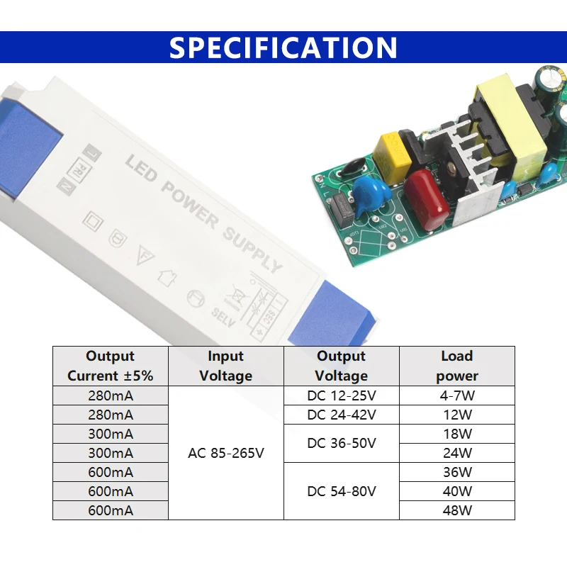 Hot 300mA 600mA LED Constant Current Driver Power Supply 85-265V AC to DC Lighting Transformers for Downlight Lamp Ceiling Light