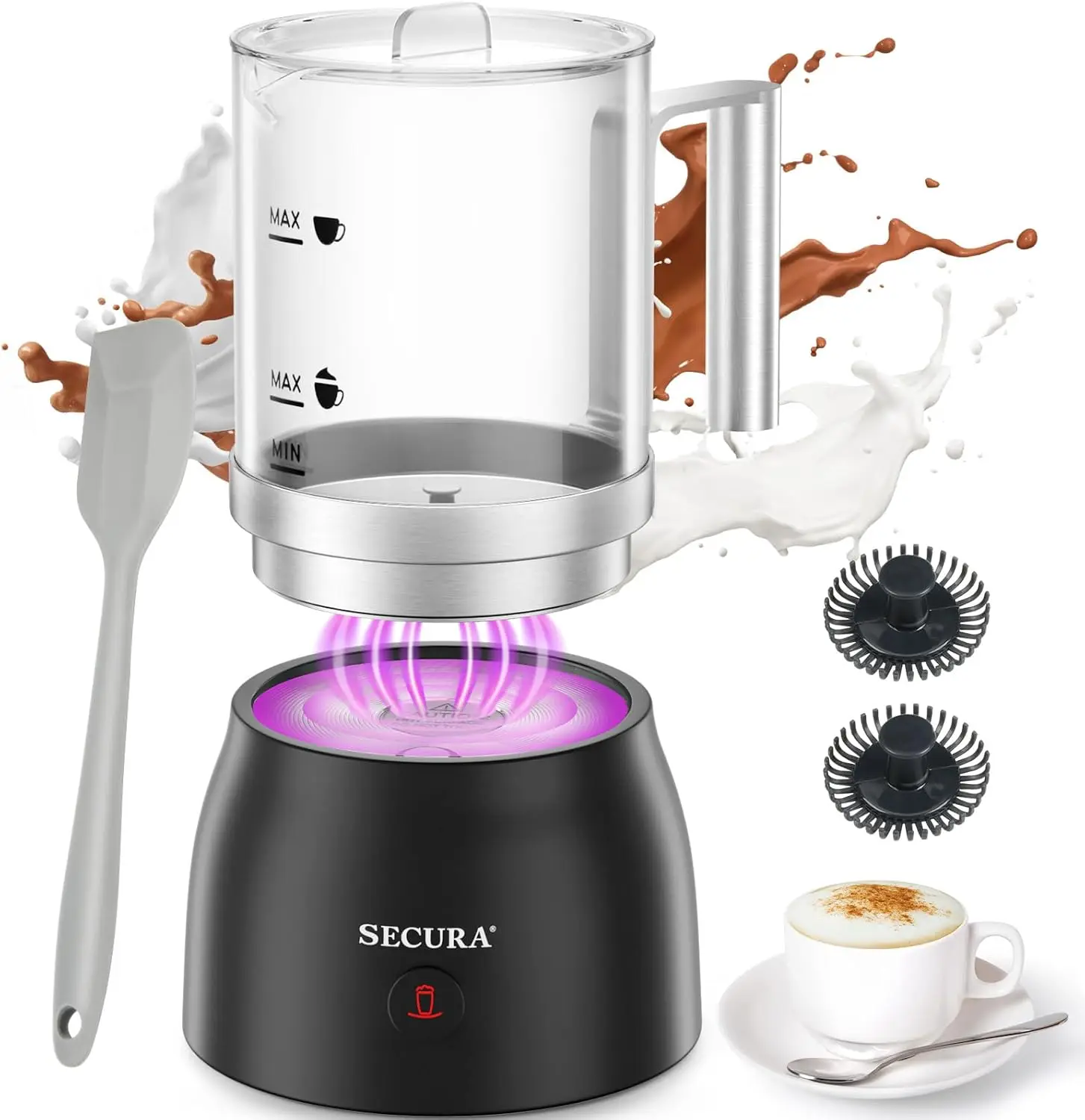 17-Unzen-4-in-1-elektrischer Milchaufschäumer und Dampfgarer mit Glaskanne, Heiß-/Kaltschaumbereiter für Latte, Cappuccino, Macchiato und heiß