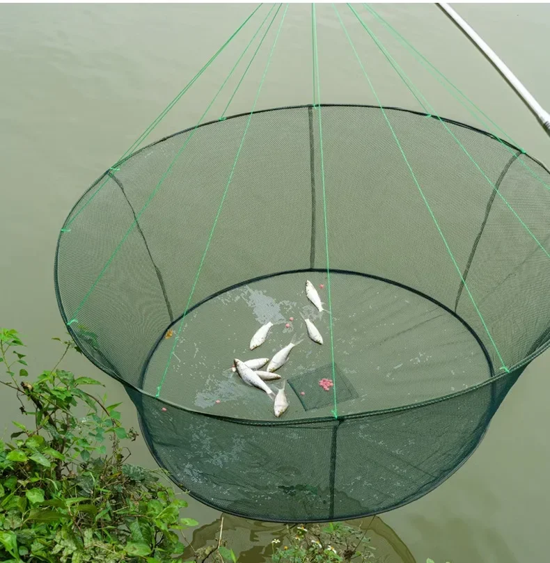 80CM Fish Eels Trap Cage Prawn Bait Crab Netting Loose Mouth Folding Drop Fishing Net Shrimp Catcher Tank Casting Network