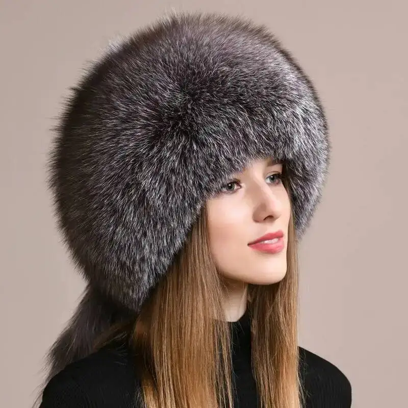 QIXHFUR Real Fox Fur Hat 2026 New Warm And Stylish Adult Fluffy Plush Winter Women Cap Fox Fur Hat Low Price