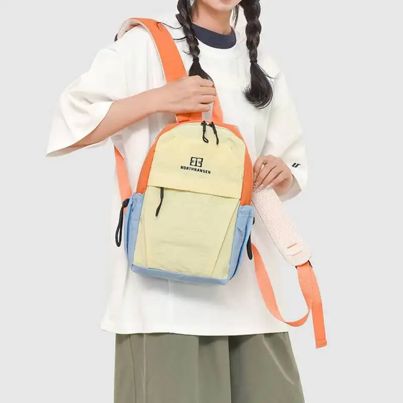 New Color Block Backpack Waterproof Nylon Multiple Pockets Breathable Mesh Straps Adjustable for Daily Commute Travel Casual
