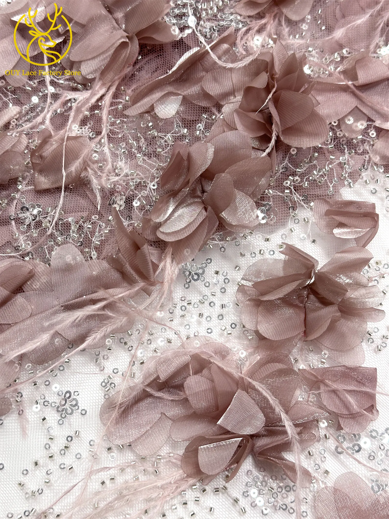 Exquisite 3D-Applikation Französische Pailletten Tüllspitze 2026 Hochwertige Perlenbesetzte Afrikanische Spitze Rotes Nigerianisches Hochzeits-Abendkleid – Detail 20