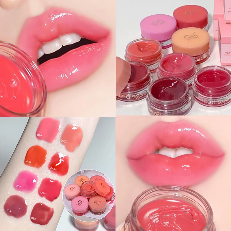 8-Farben-Marmelade-Lippenglasur in Dosen, wasserfest, antihaftbeschichtet, rot, rosa, flüssige Lippenstifte, langanhaltende, feuchtigkeitsspendende Lippen, glänzende Kosmetik