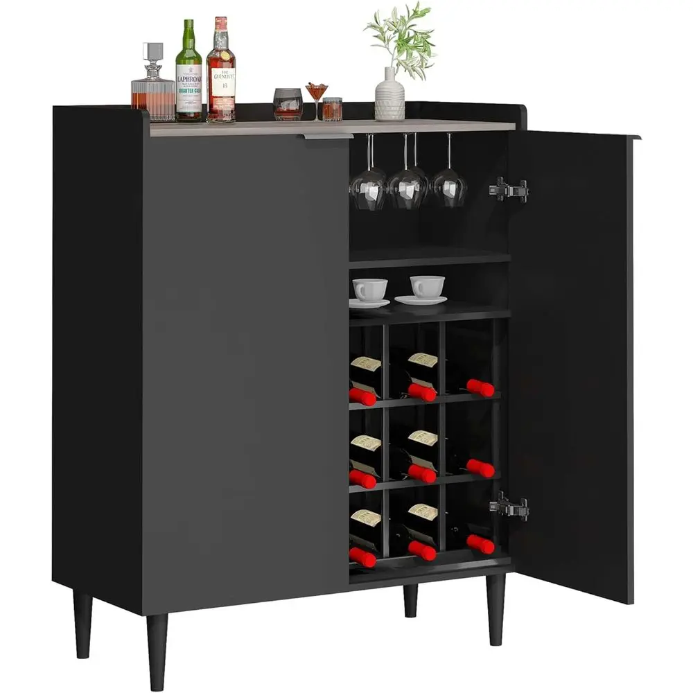

37-дюймовый кухонный шкаф для кофе и алкоголя в индустриальном стиле со съемными полками для вина, черный