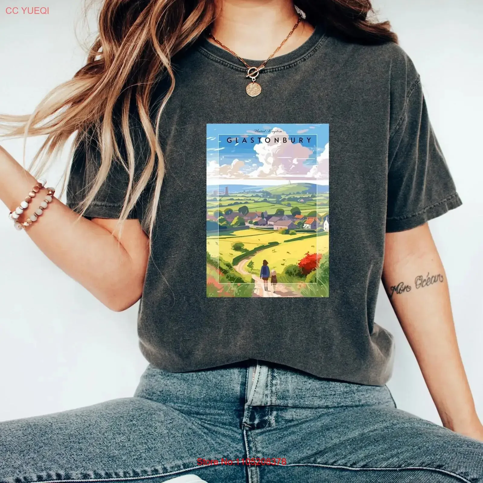 Glastonbury T Shirt United Kingdom UK Clothes Travel Festival Lover  vintage Washed Stylish Casual graphic homme Soft