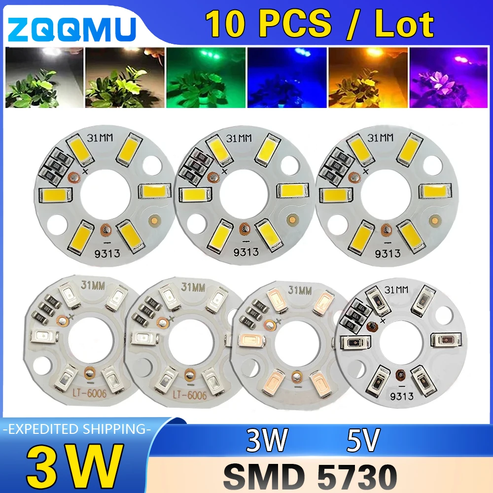 3W LED Chip 5V 5730 SMD Round Lamp Bead Warm White Green Blue Red Yellow High Brightness DIY Lighting Panel Strip Module for
