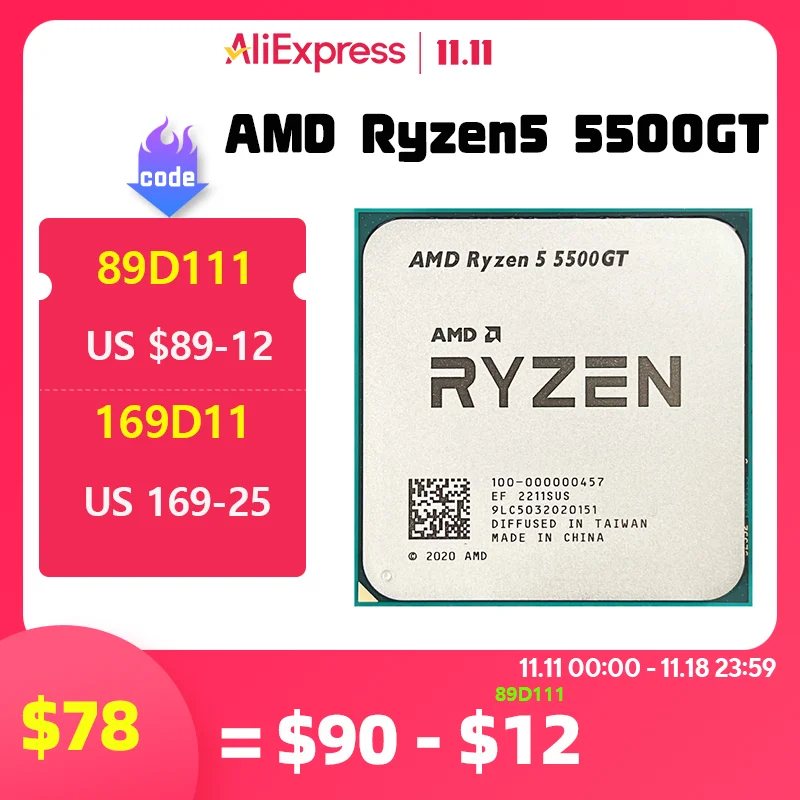 NEW AMD Ryzen 5 5500GT NEW R5 5500GT 3.9GHz Six-Core Twelve-Thread 65W CPU Socket AM4 New but without cooler