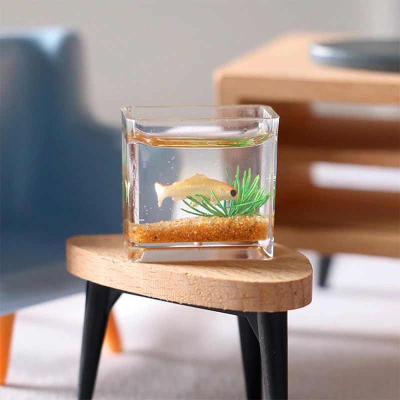 Dollhouse Miniature ถังปลาแก้วชาม Aquarium บ้านตุ๊กตาบ้านเครื่องประดับของเล่นสําหรับตุ๊กตา Decals