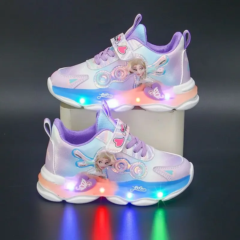 Disney Princess Elsa sports shoes led flashing light casual shoes new mesh surface breathable student running shoes