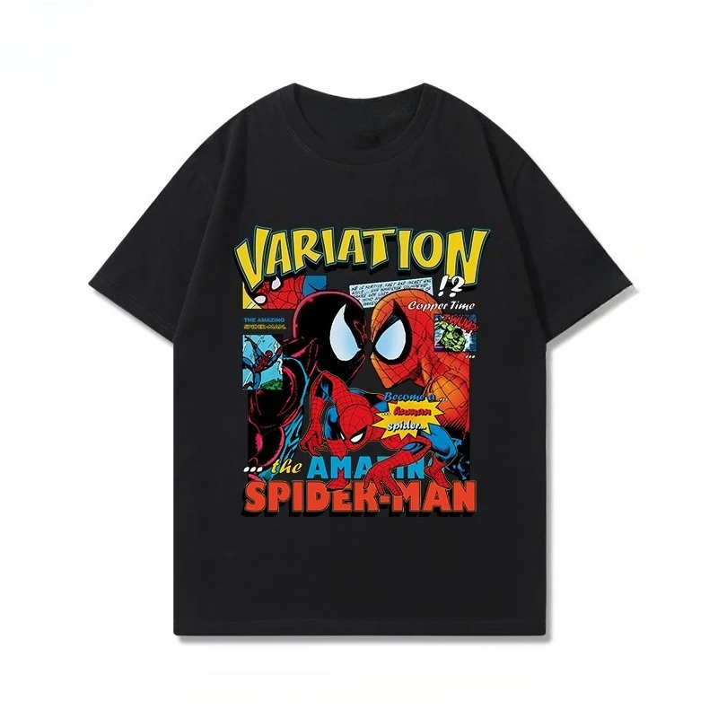 Marvel Genuine Spider Mutant Spider-Man Showdown Peter Universe Printed Short Sleeve Men's and Women's Crew Neck Loose T-Shirt