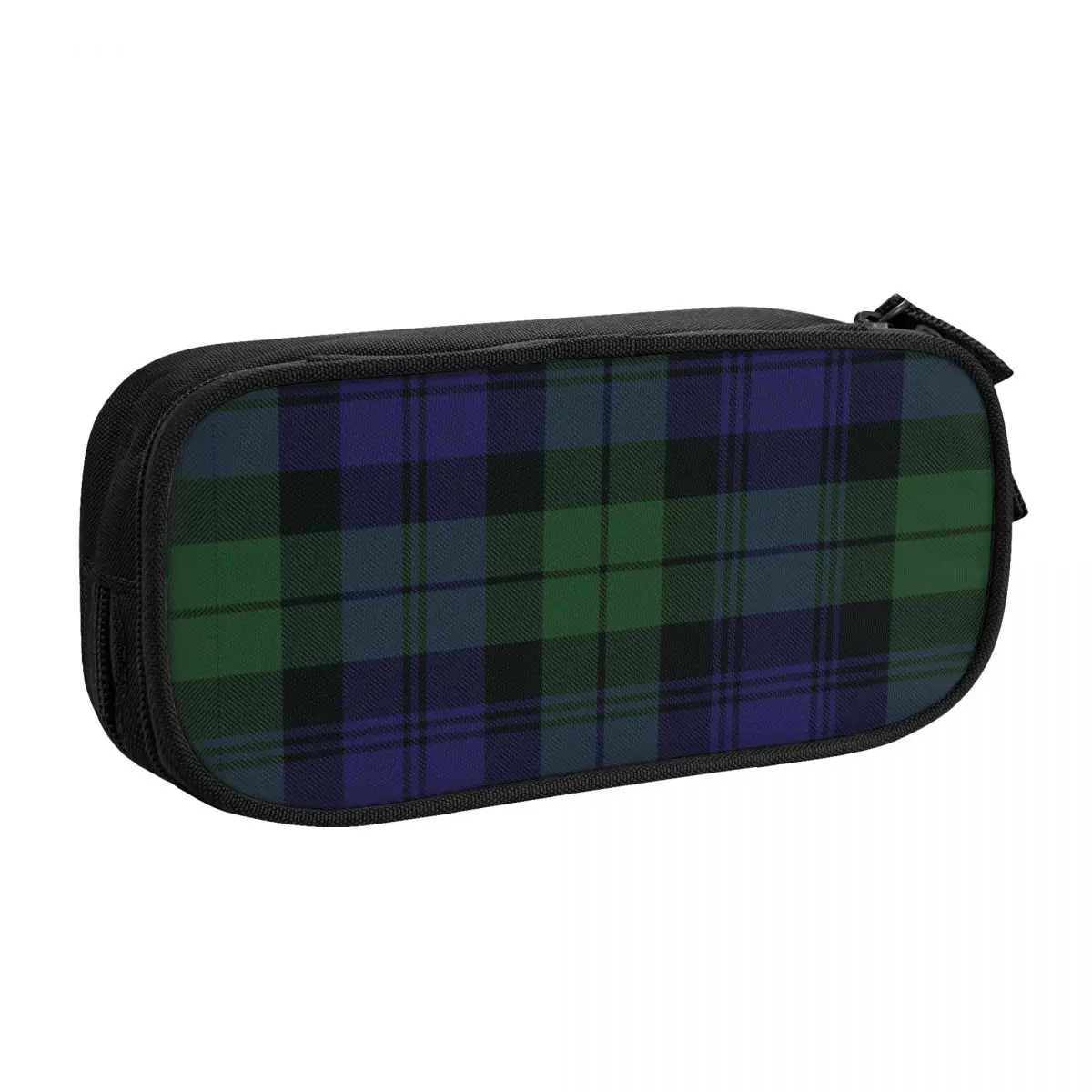 Custom Kawaii Black Watch Tartan Clock Green And Blue Pencil Cases for Clans of Scotland Large Storage Pen Bag Box Stationery