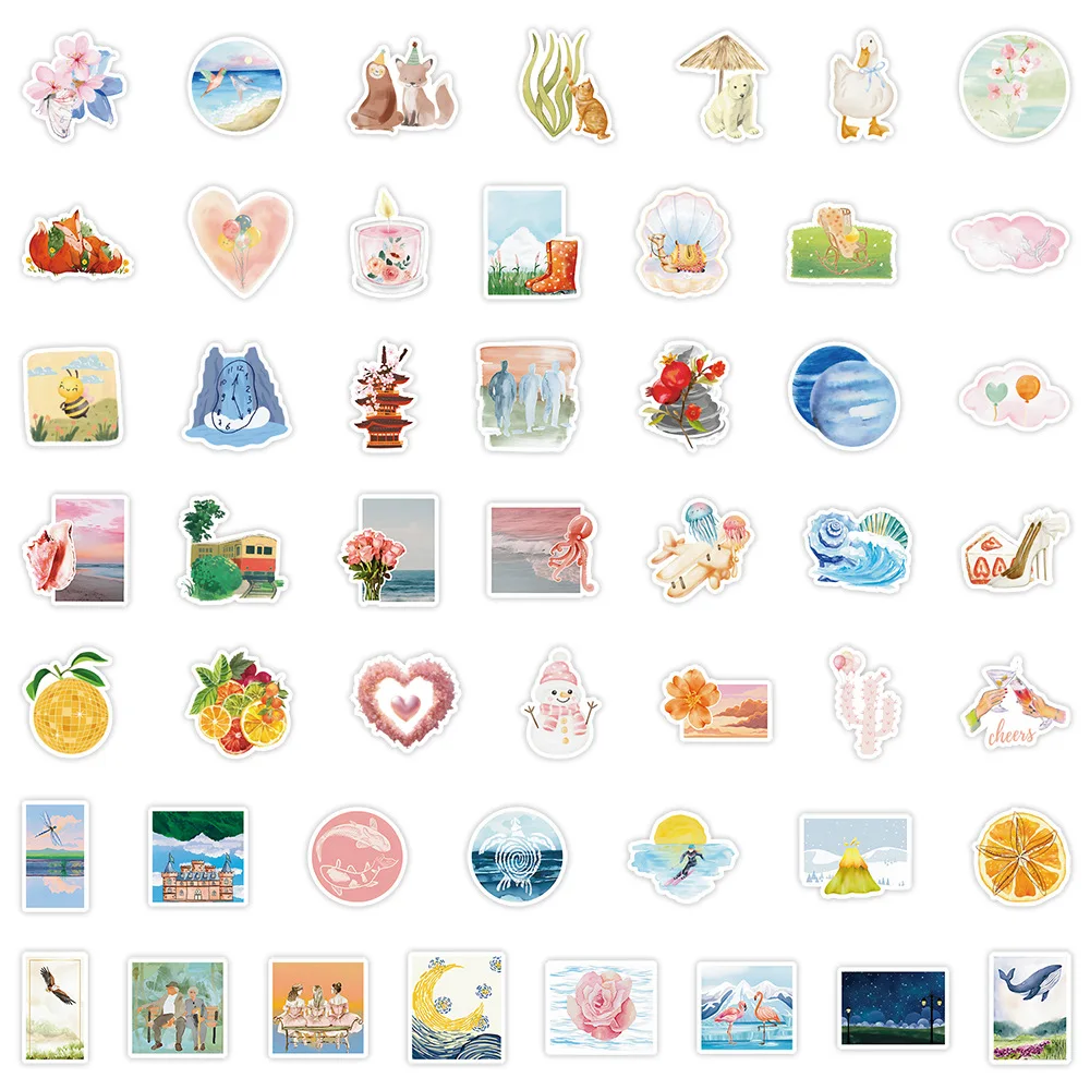 

50PCS Watercolor Aesthetics Waterproof Creative Stickers Decoration DIY Notebook Mobile Guitar Water Cup Suitcase Graffiti Toys