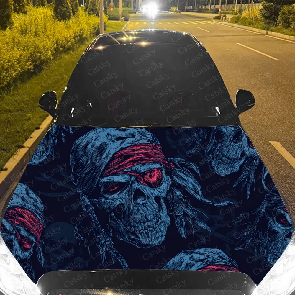 Vintage Pirate Skeleton Car Hood Sticker,Waterproof Self-Adhesive Vinyl Graphics Decals,Decorative Auto Accessories Stickers