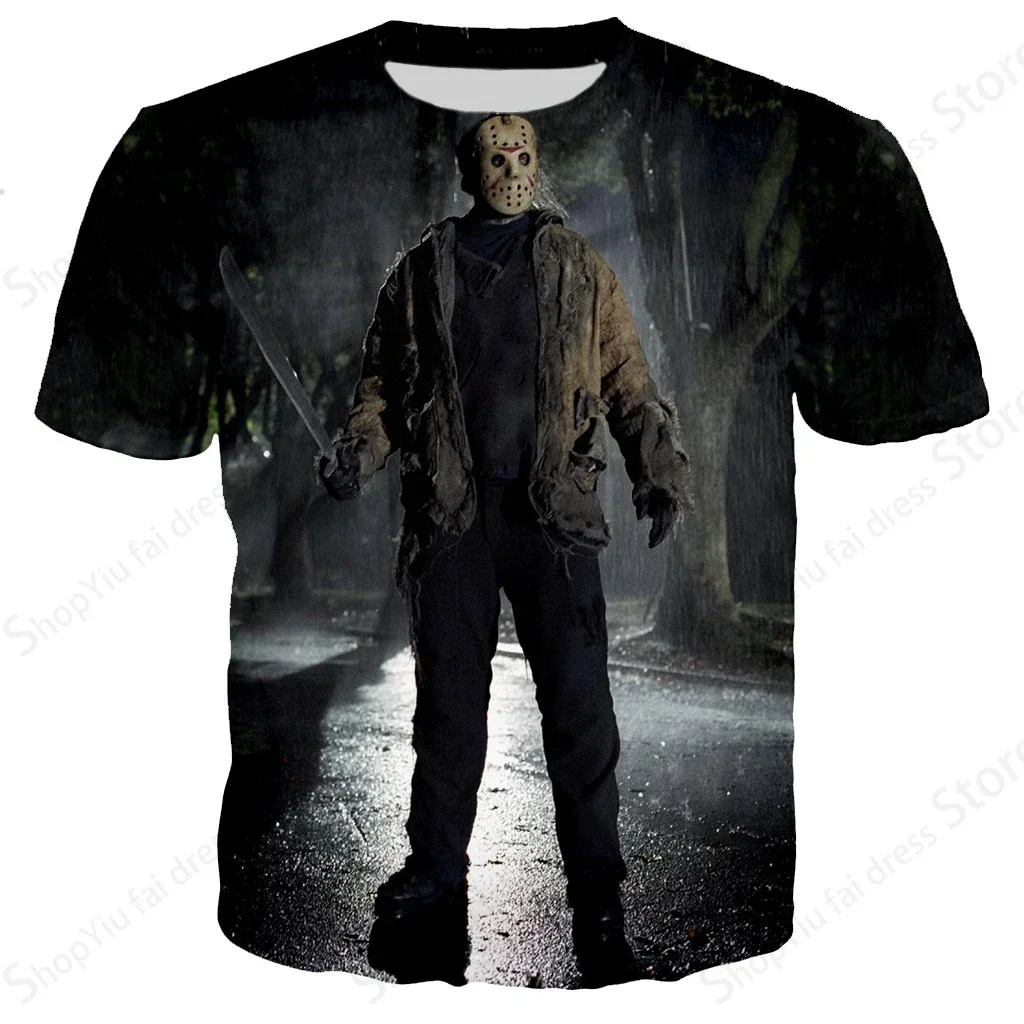 

3D Printed Jason Voorhees Crew Neck T-shirt: Quick-Drying, Breathable, Plus-Size Summer Top for Men