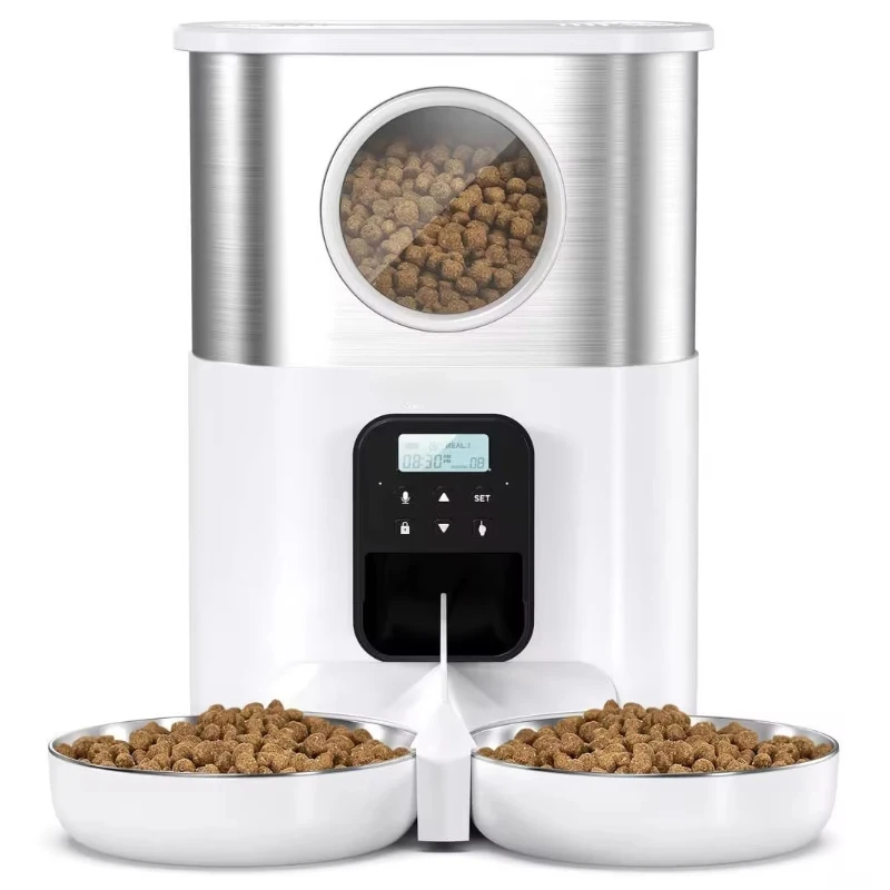 

5L Wifi-Controllable Smart Cat & Dog Feeder Eco-Friendly Automatic Double Stainless Steel Bowl Dispenser with App Remote Control