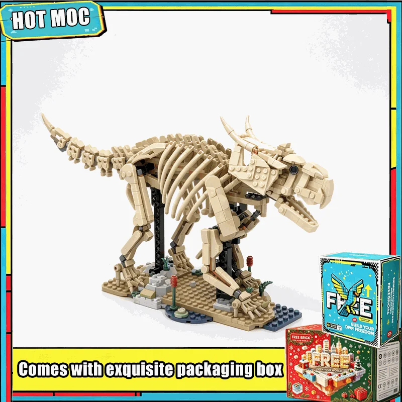 1040PCS MOC Pachyrhinosaurus Fossil Skeleton Dinosaur Model Custom Building Blocks Set DIY Assembly Display Collection Toy Gift