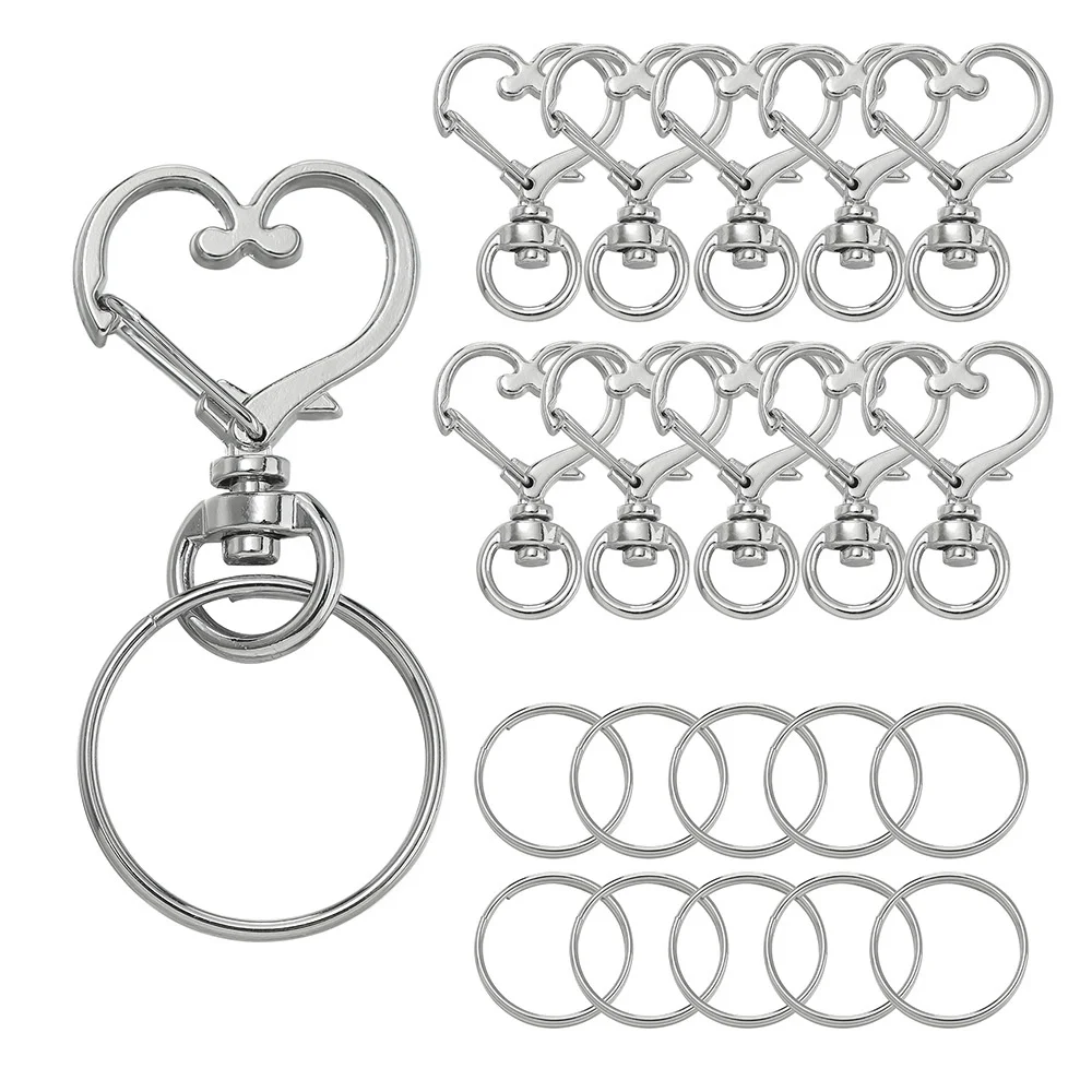 30pcs Heart Shaped Swivel Snap Hooks with 15pcs Key Ring 15pcs Metal Keychains for Keychain Lanyards, Jewelry, DIY Crafts