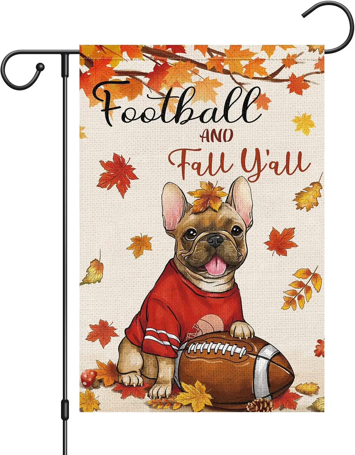 Heyfibro Fall Dog Garden Flag Football and Fall Y’all Garden Flags 12 x 18 Inch Double Sided Burlap, Autumn Sports Game Day Flag