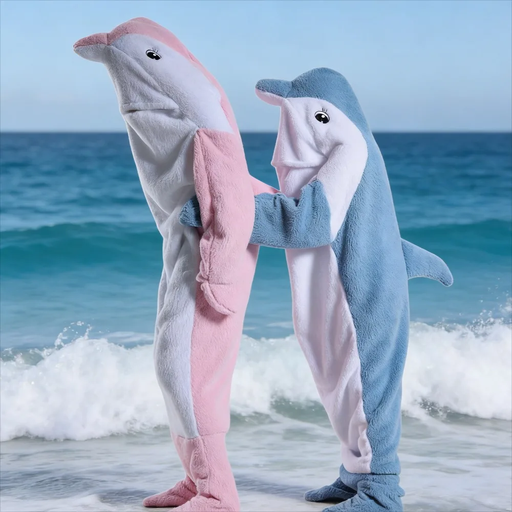 

Pink Dolphin Blanket Hoodie Adult Ultra Soft Flannel Wearable Blanket Loose Pajama Sleeping Bag