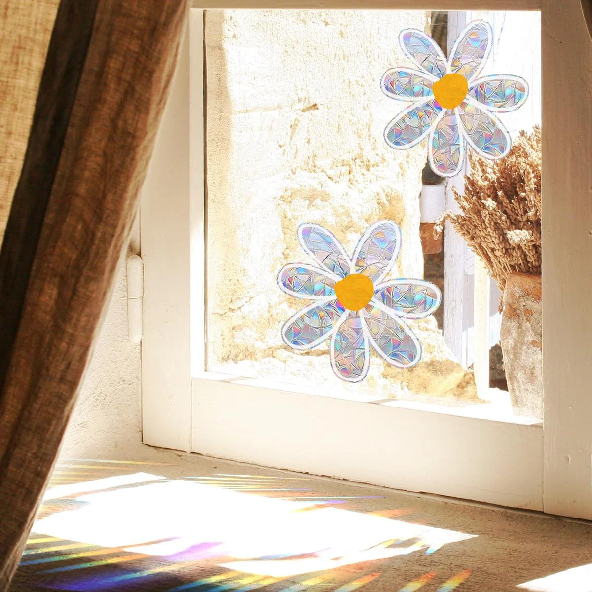 1pc Cute Daisy Suncatcher Window Clings, Cottagecore Static Cling Decals for Bedroom Living Room Kitchen Window, Removable