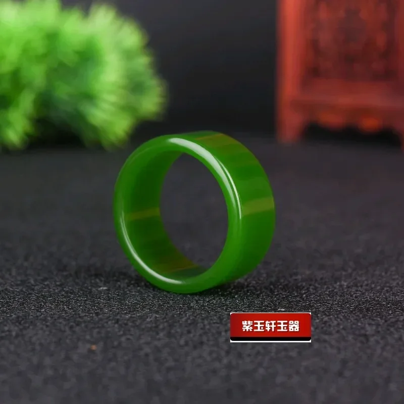 

Natural Green Hetian Jade 7-10 Size Ring Chinese Jadeite Amulet Fashion Charm Jewelry Hand Carved Crafts Gifts for Women Men