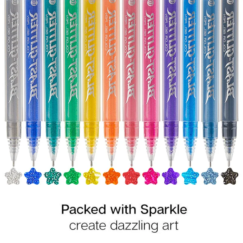 12/24 Colors Glitter Gel Pens Set Quicksand Shiny Flash Ink 1.0mm Ballpoint Large Capacity Sparkle Dazzling Art Drawing A3428