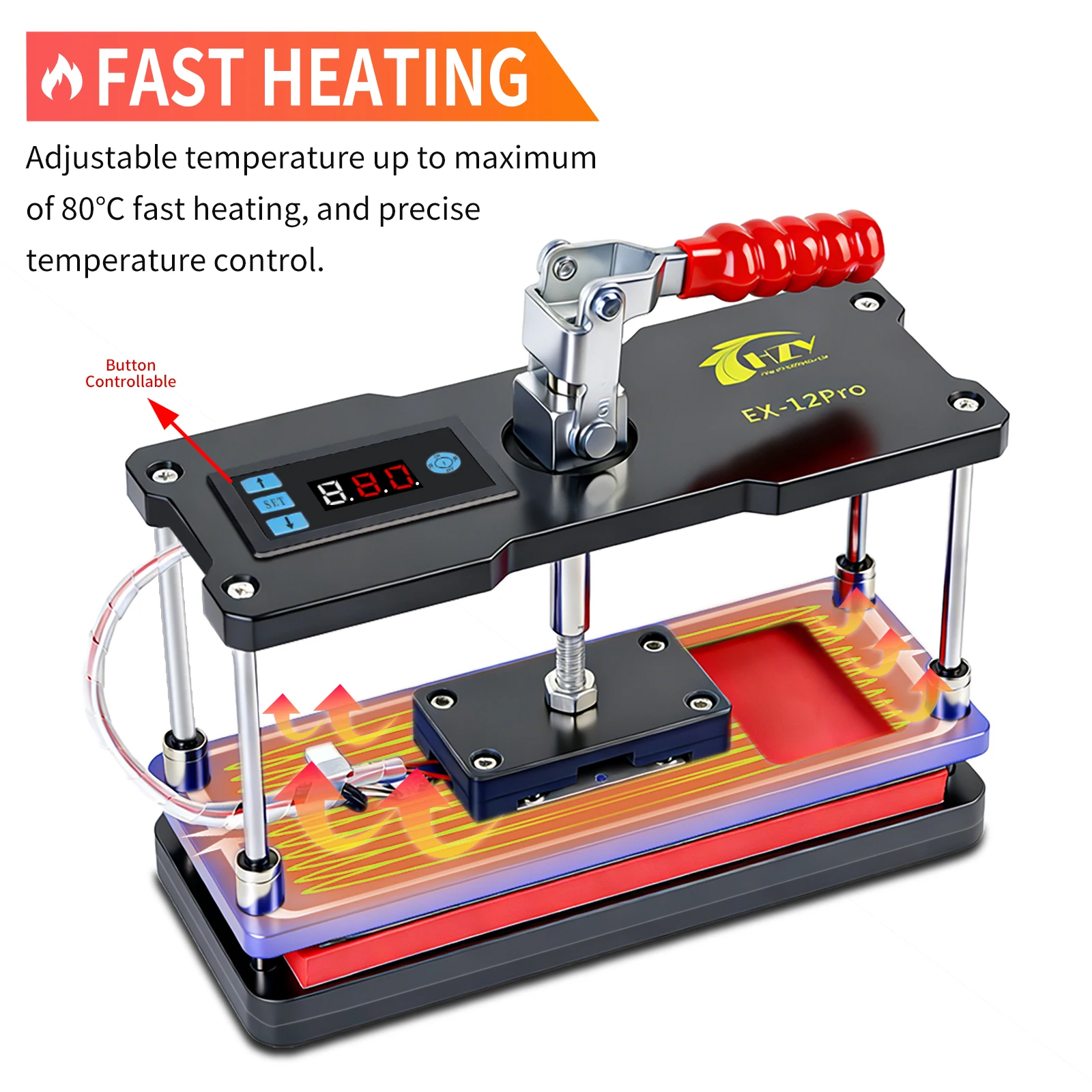 HZY EX-12 PRO Pressure Platform Fixing Fixture Heating&Holding For Flat Curved Mobile Phone Tablet Screen Back Cover Repair Tool