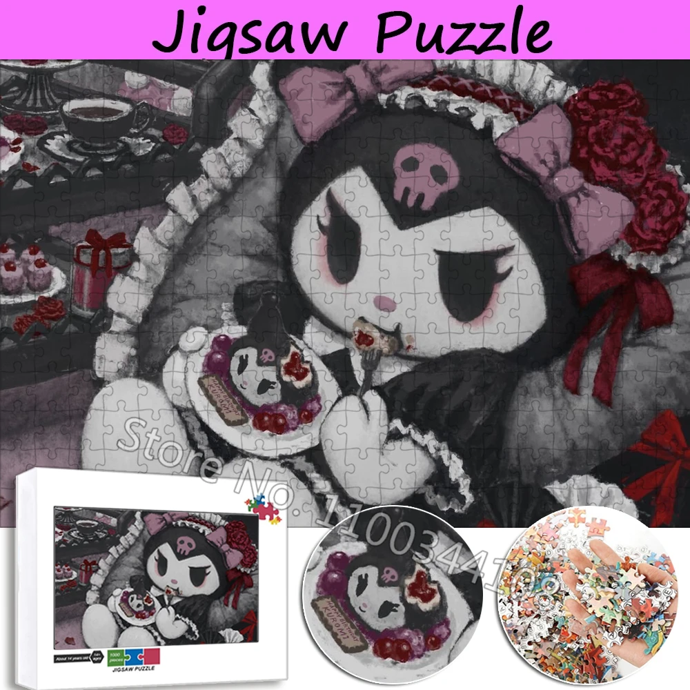 300/500/1000 Pieces Kuromi Birthday Jigsaw Puzzles Sanrio Characters Wooden Puzzle Handmade Gift for Children's Educational Toys