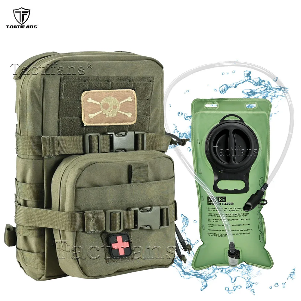 Mini Hydration Bag Tactical 2 In 1 Mini Hydration Pack Rip Away IFAK Medical Pouch 2L Water Bladder MOLLE Pouch Hunting Bag