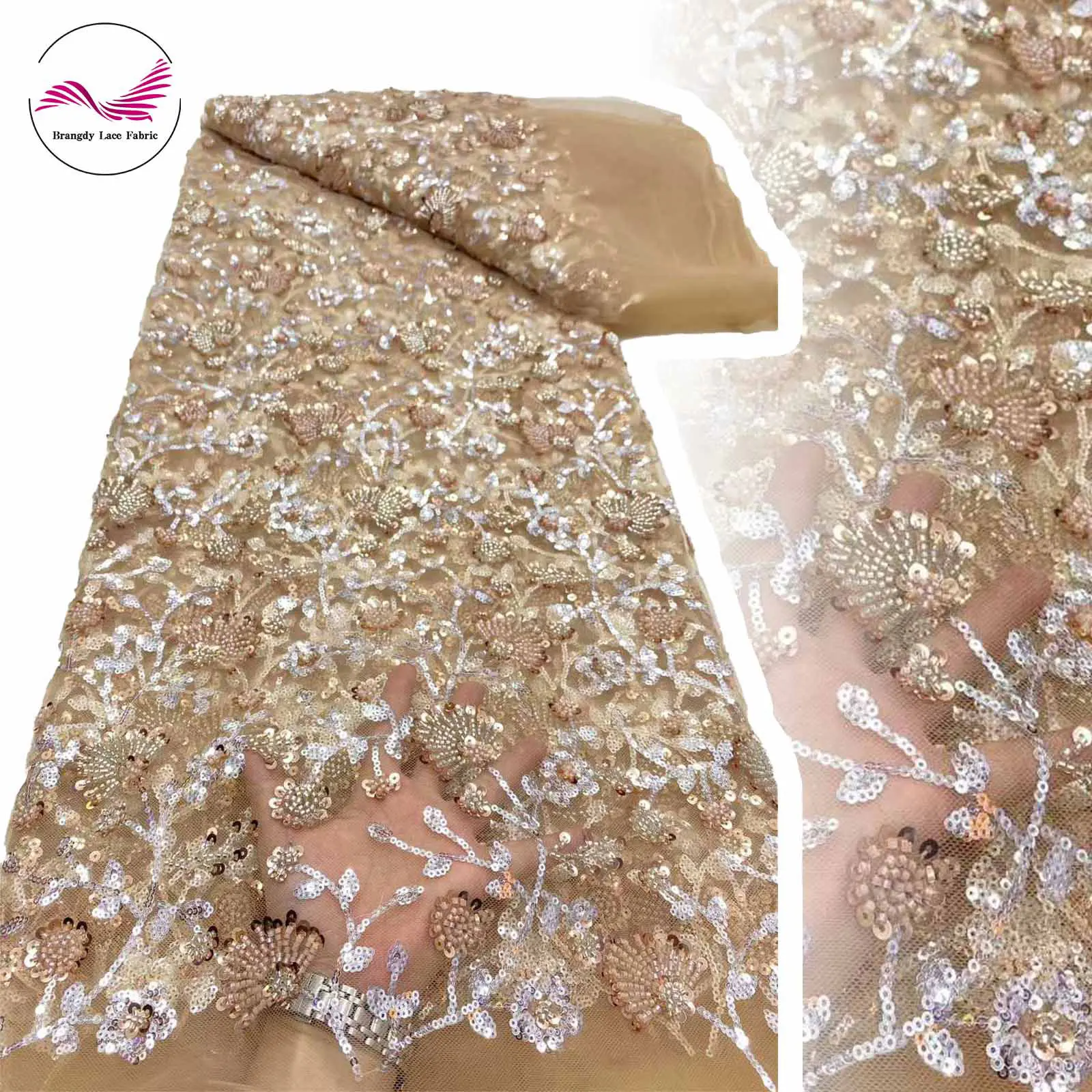 

Luxury African Beaded Lace Fabric 2025 Newest Nigerian French Sequin Lace Fabric With Women Party Wedding Dress Sewing 5 Yards