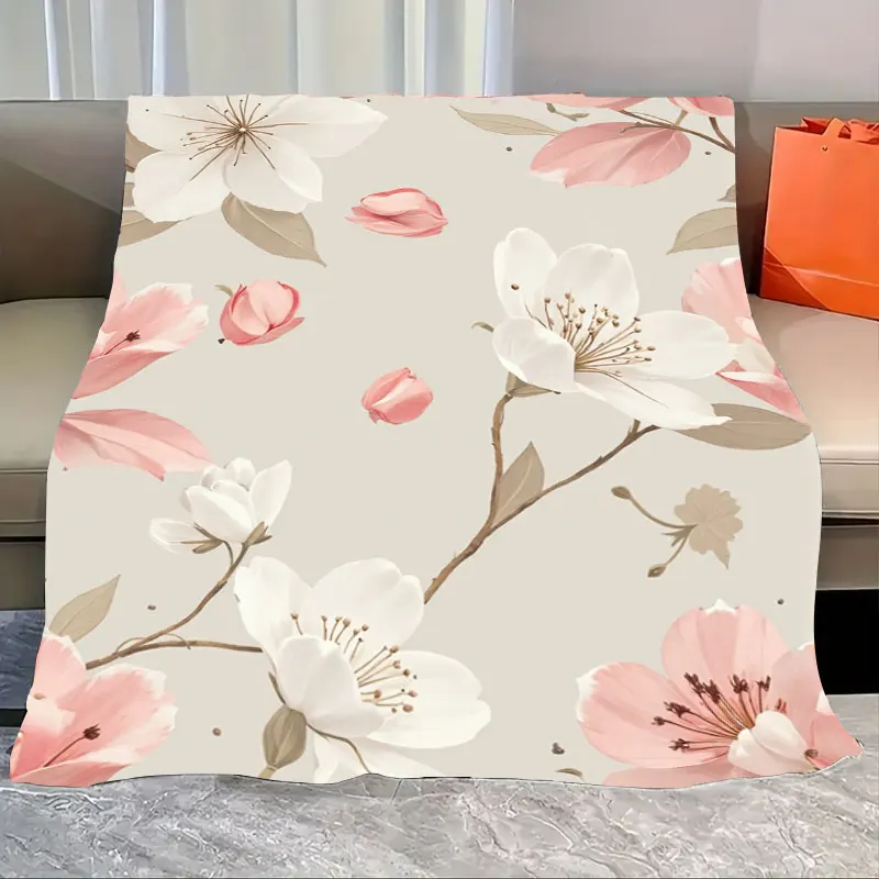 

1pc Flannel Blanket Elegant Floral Print Throw Blanket for Cozy Living Room Decor