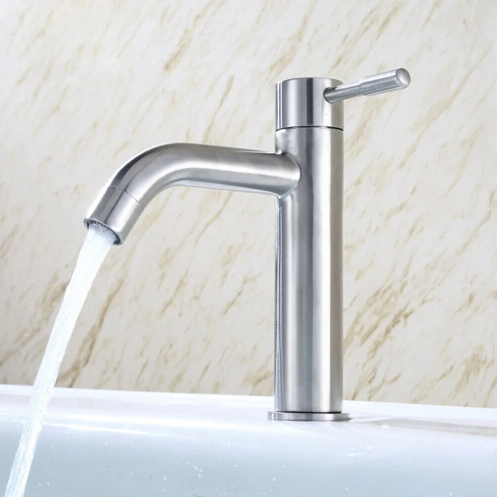 

Stainless Steel Silver Single Cold Sink Faucet Counter Basin Faucet Sink Faucet Single Handle For Kitchen Bathroom Family Hotel