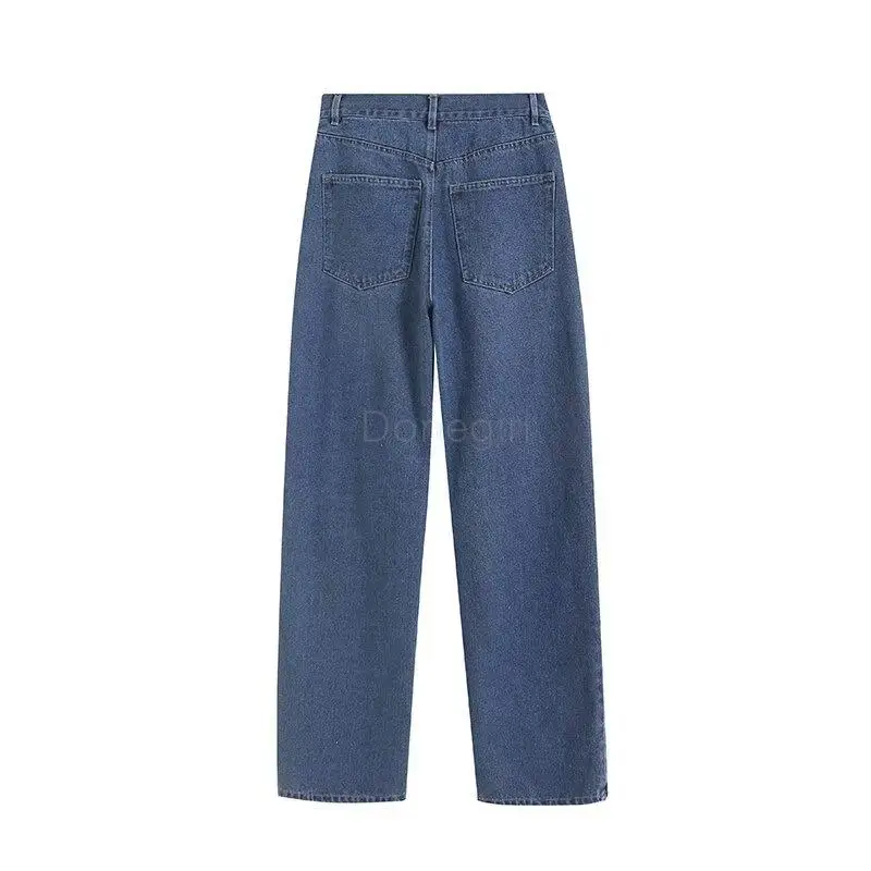 Doneirl primavera autunno 2024 nuove donne a vita alta Jeans gamba dritta solido semplice base Casual pantaloni versatili pantaloni femminili