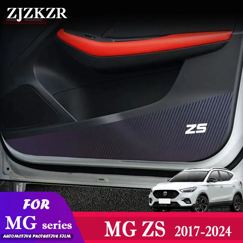 4PCS Carbon Fiber Texture Door Protector Mat Stickers For MG ZS 2017 - 2023 2024 Auto Accessories Anti-Dirty Anti-Collision