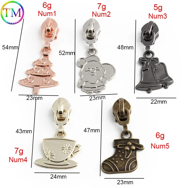 10PCS Christmas Shape Zipper Puller Sliders For Handbags Bags Jacket Decorative Zip Head Repair Kits DIY Sewing Accessories